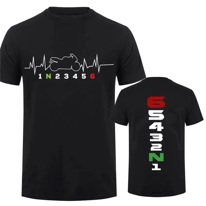 Vintage T Shirt Men Manual-Transmission Motorcycle Gear Shift Heartbeat Biker Print T-Shirt