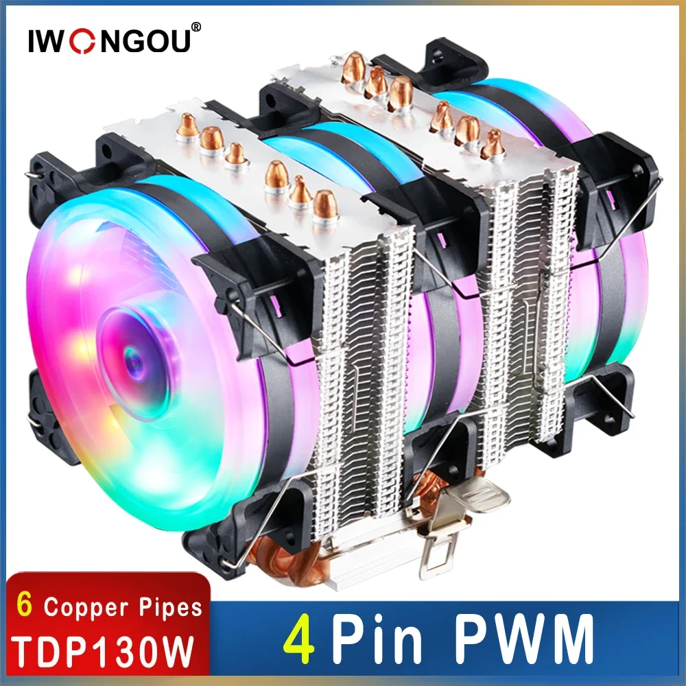 Iwongou Cooler Am4 Amd Rgb Tdp160W 6 Heatpipes Raffreddamento Ventola Cpu 4Pin 90Mm Cooler Lga 2011 V3 Per Dissipatore Di Calore Intel 1366/1700/115X