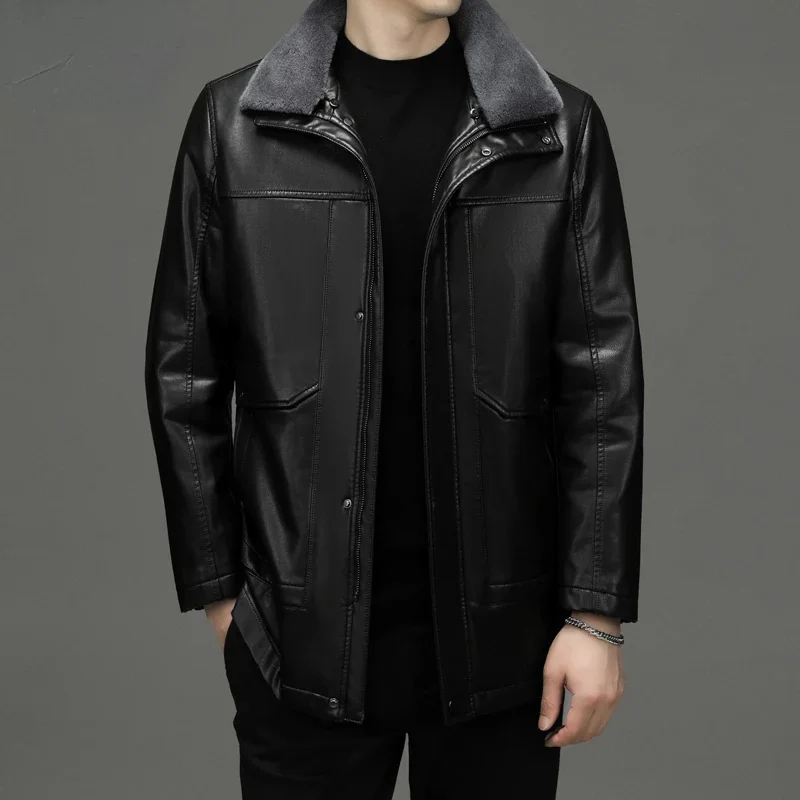 

Winter Autumn Genuine Leather Jacket for Men White Duck Down Plush Warm s Loose Casual Coats куртка мужская