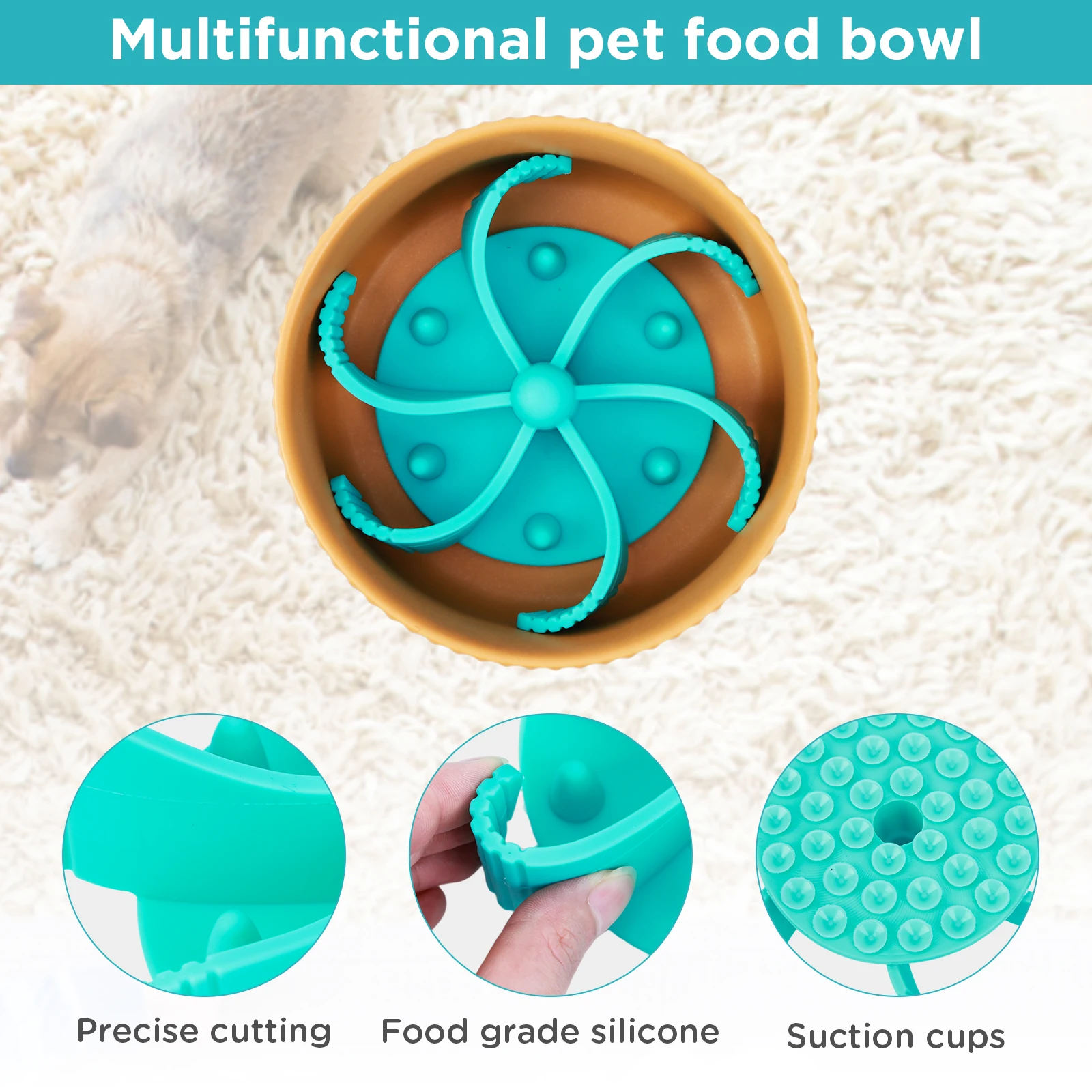 Slow Feed Dog Bowl Insert Puzzle Maze Feeder for Fast Eaters 12 Suction
