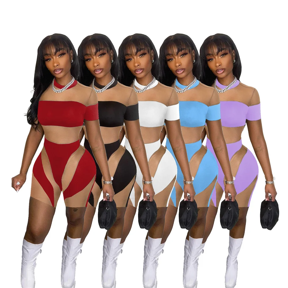 

Sexy Mesh Print Bodycon Playsuits Womens Jumpsuits Short Sleeve Rompers Summer Women Clothing Tracksuit One Piece Club Outfits