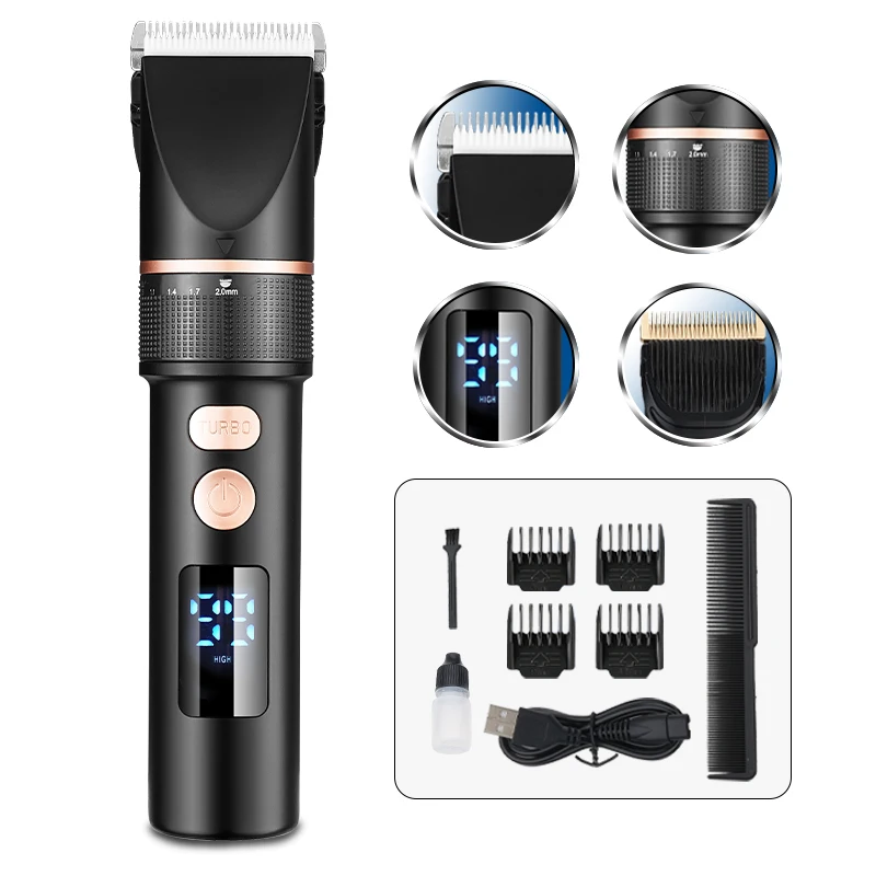 Electric Hair Clipper LCD Display Rechargeable Hair Trimmer for Men Barber Titanium Ceramic Blade Salon Cutting Machine hair clipper