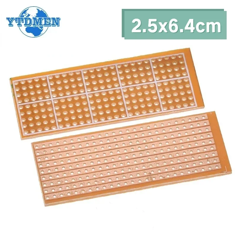 10pcs Single Side PCB Board 2.5*6.4cm Universal Experiment Matrix Circuit Board Single Row Continuous Hole 25x64mm Protoboard