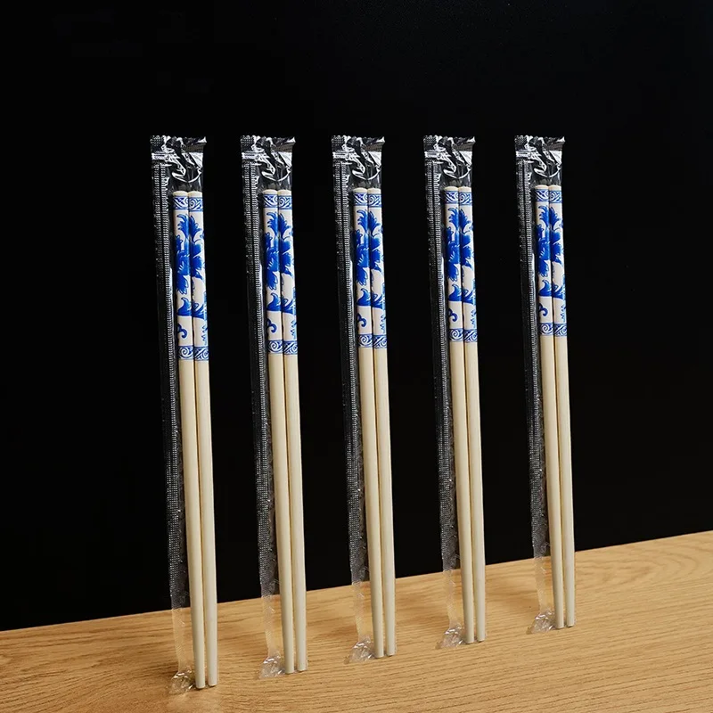 50 Pairs of Disposable Chopsticks Independent Packaging Chinese Blue Creative Gifts Bamboo Chopsticks Sushi Restaurant Supplies