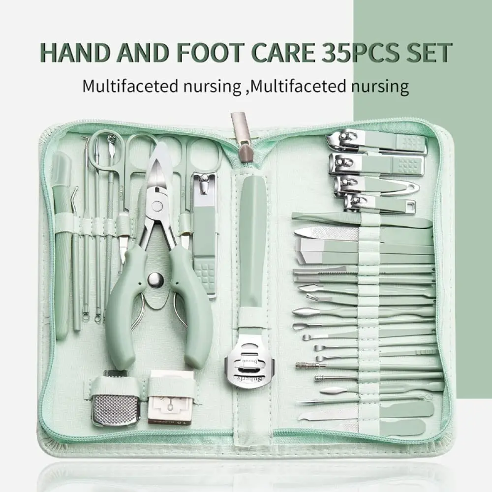 Kit de Manucure Vert Clair en Acier Multifonctionnel, Coupe-Ongles Professionnel, Outils de Soins des Pieds, de Haute Qualité, 7-35 Pièces/Ensemble