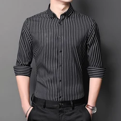 Men's business striped elastic slim formal suit handsome long-sleeved shirt fashionable classic casual classic basic style