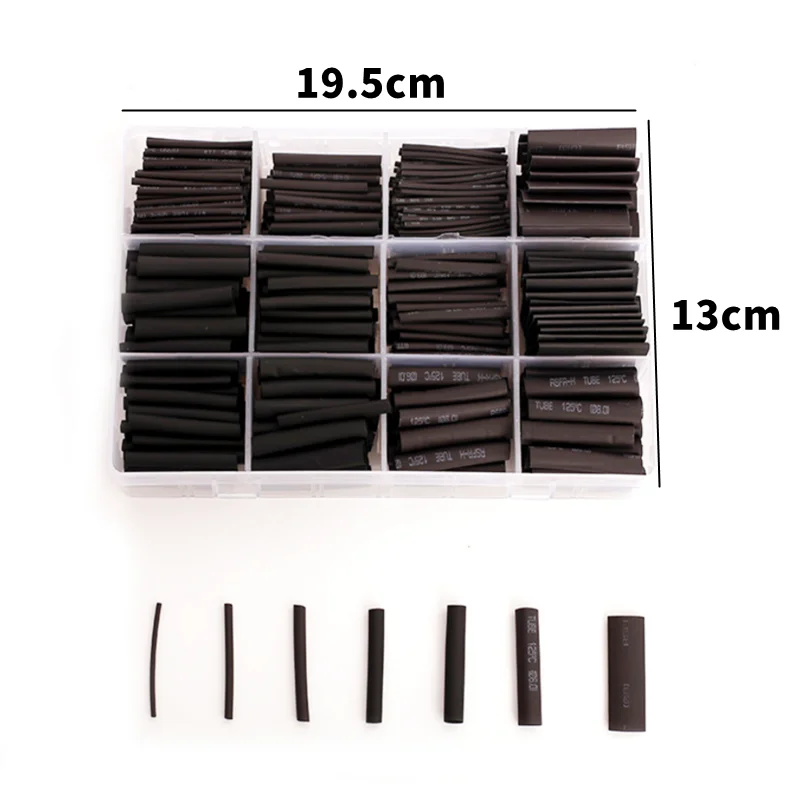 127-625PCS 블랙 박스, 열 수축 튜브 2:1 전자 DIY 키트, 절연 폴리올레핀 외장 수축 튜브 케이블 및 케이블 튜브