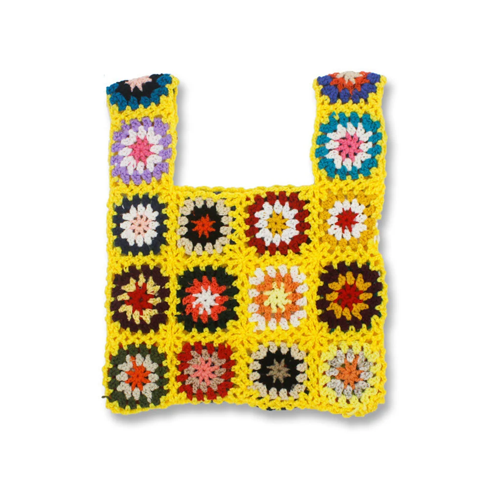 

Mini Boho Woven Tote Beach Handbag Floral Hollow Crochet Bag Handmade Weaving Handle Bag for Women Travel Shopper 32*26*1cm