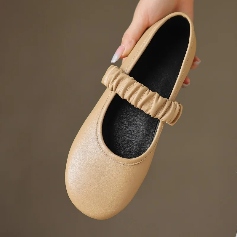 

New soft sheepskin gentle comfortable flat shoes round head shallow mouth with skirt low heel casual single shoes womenA1