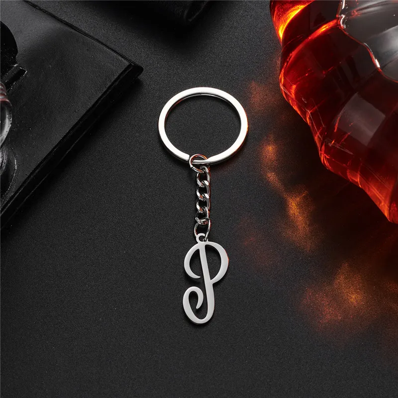 Porte-clés Personnalisé Lettre Alphabet – Acier Inoxydable Argent – Pendentif Métal