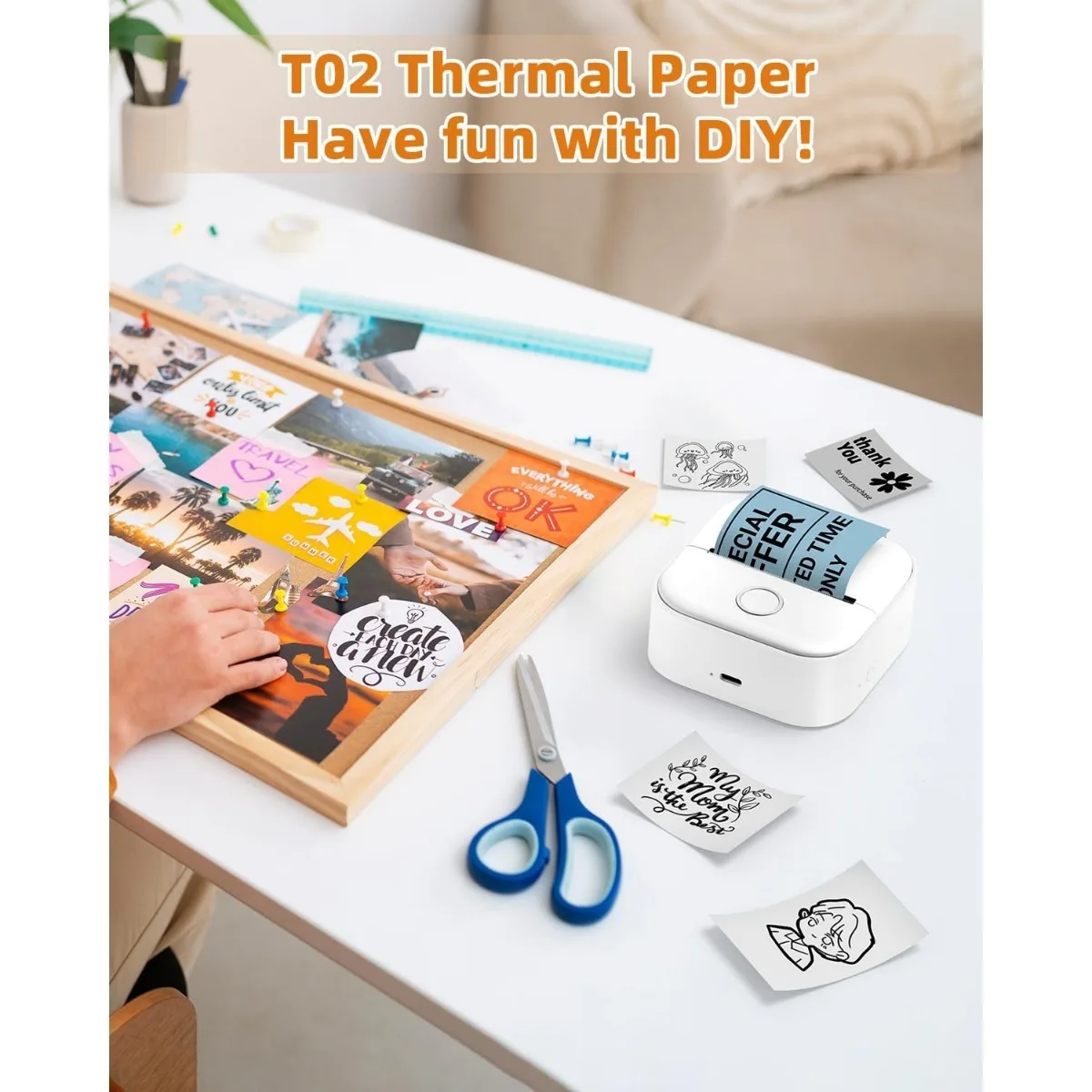 T02 Color Thermal Paper, Compatible with T02/M02X/M02L Mini Printer, Black on White, 53mm x 3.5m, 3 Rolls