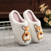 Corgi Pet Pattern Embroidered Plush Home Thick-Soled Comfortable Woolen Cotton Slippers Cute Warm Non-Slip Indoor Slippers Pet Mom Gift Dog Lovers Men and Women Can Wear 5