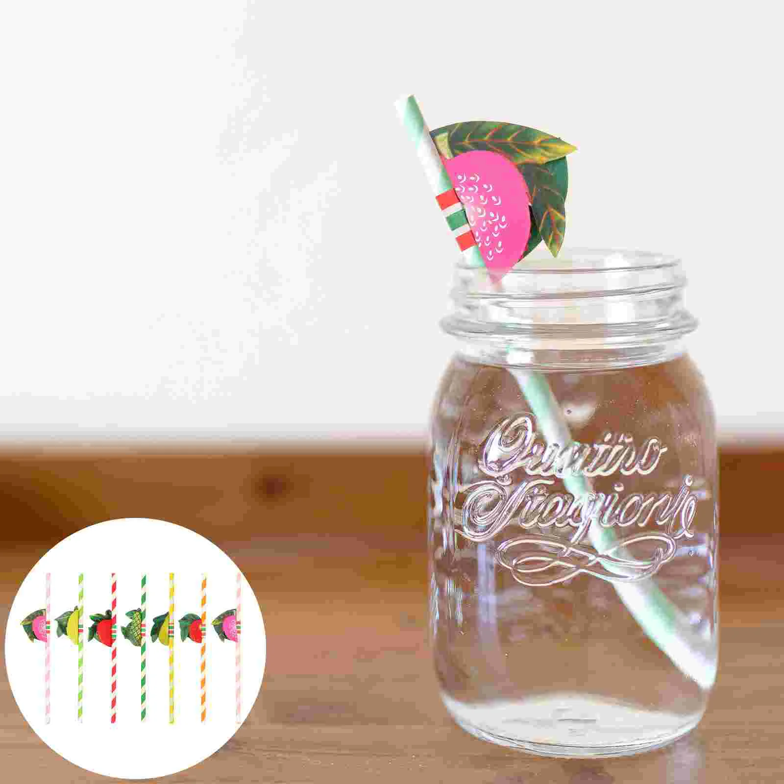 50 Pcs Makeup Brush Decoration Fruit Straws Party Paper Pipet Summer Festival Drinking