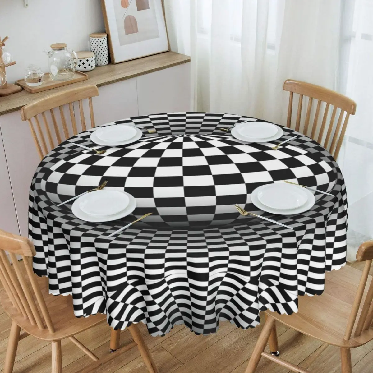 

Round 3D Vortex Illusion Tablecloth Waterproof Oil-Proof Table Cover 60 inch Abstract Geometric Optical Table Cloth