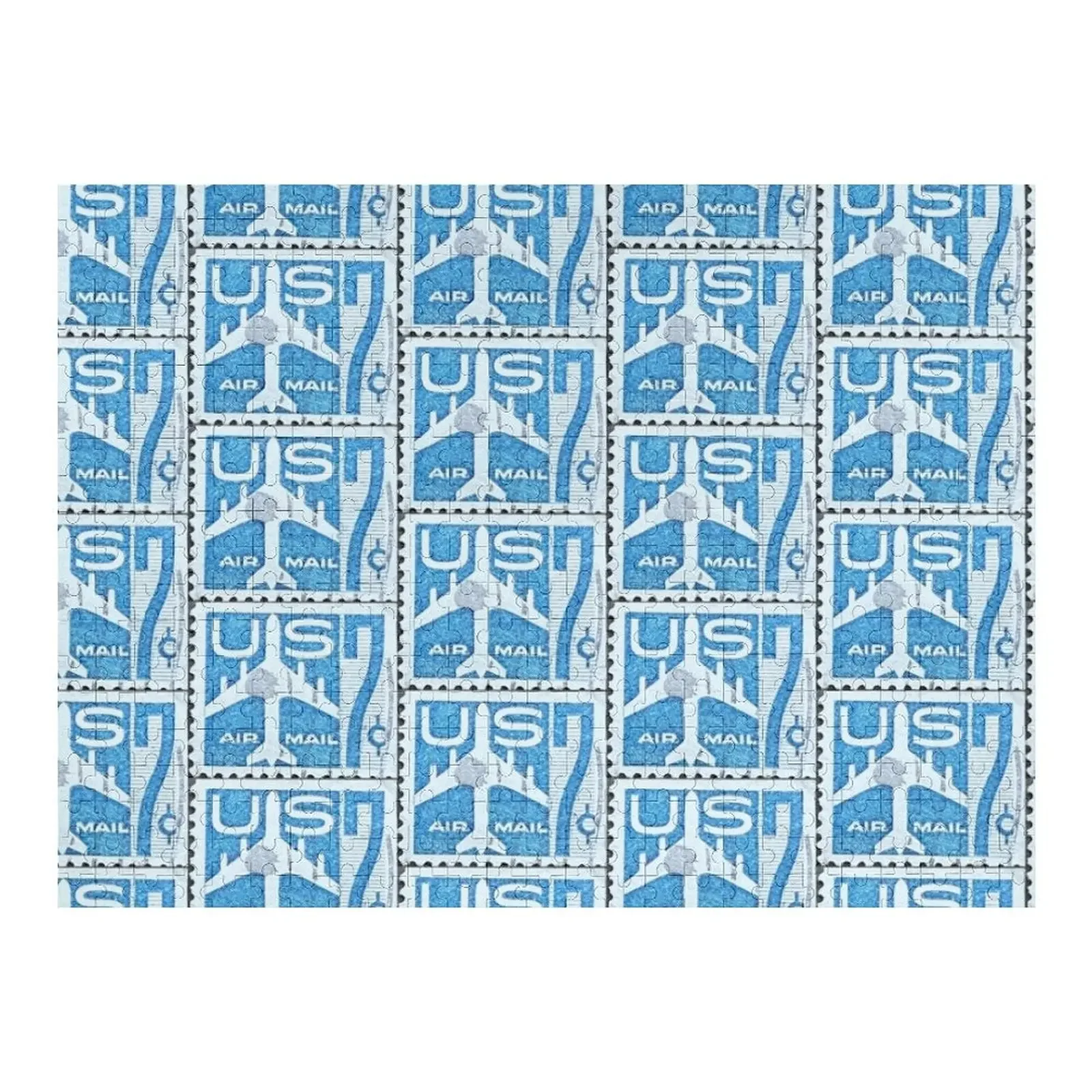 Blue US Air Mail Vintage Postage Stamp Jigsaw Puzzle Customizeds For Kids Wooden Name Custom Personalized Puzzle