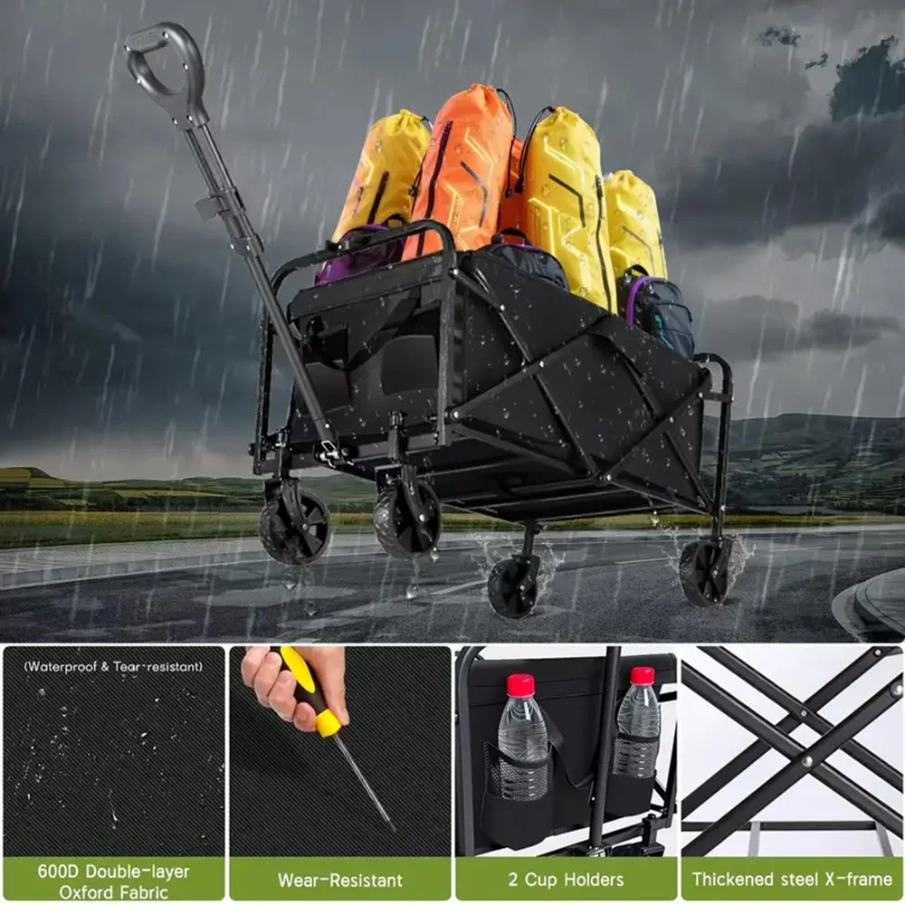 Large Capacity Collapsible Folding Utility Beach Cart Wagon Heavy Duty Fold Wagon Ourdoor Trolley Portable Garden Camping Cart 3
