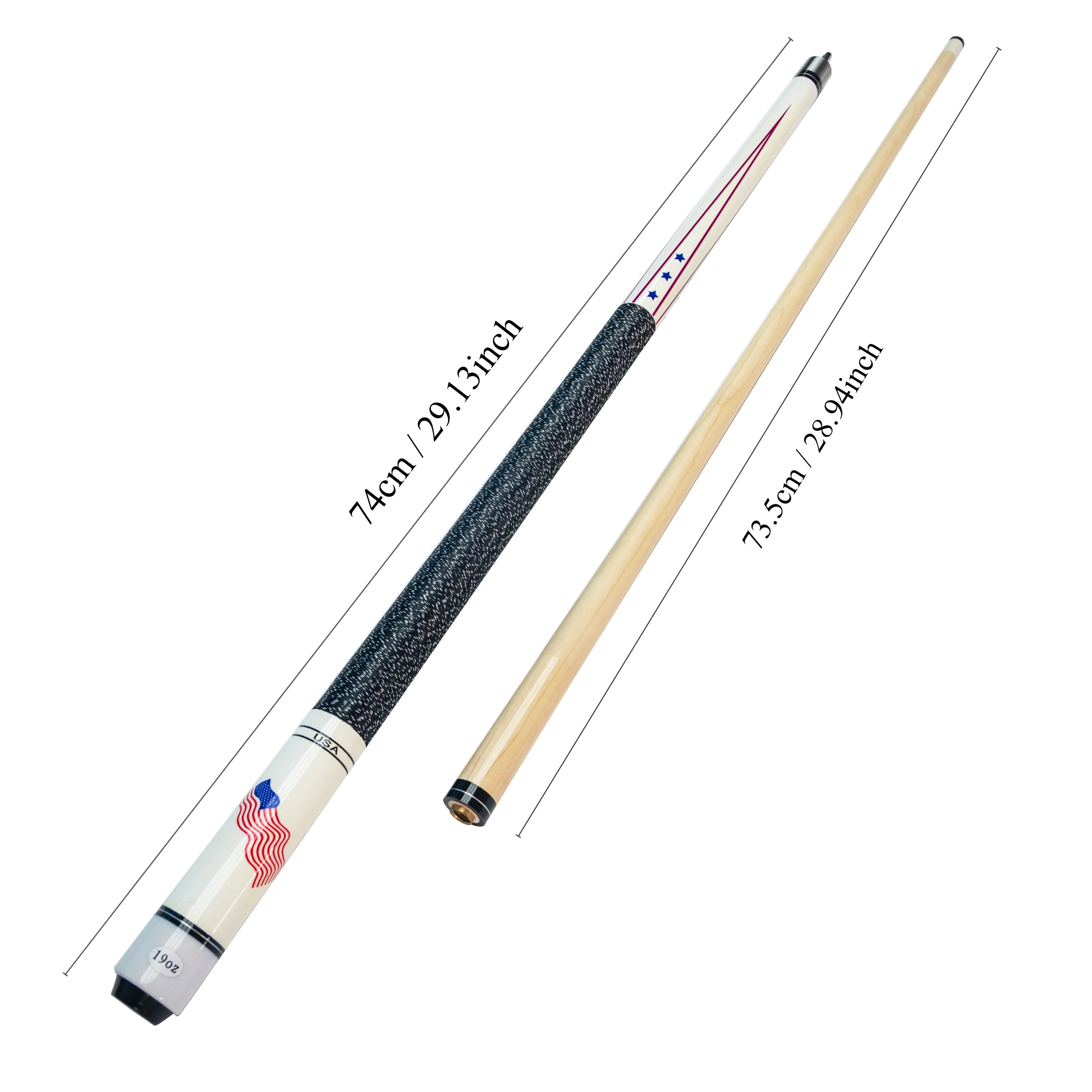 13mm 팁과 미국 국기 디자인을 갖춘 고품질 메이플 풀 큐는 나인 볼 및 카롬 당구에 적합합니다.