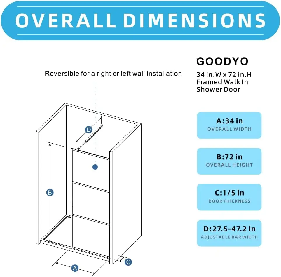 Shower Door Tempered Glass Shower Screen with Tool Bar Towel Rack for Walk in Bathroom 3 Grid Style Easy Installation 6