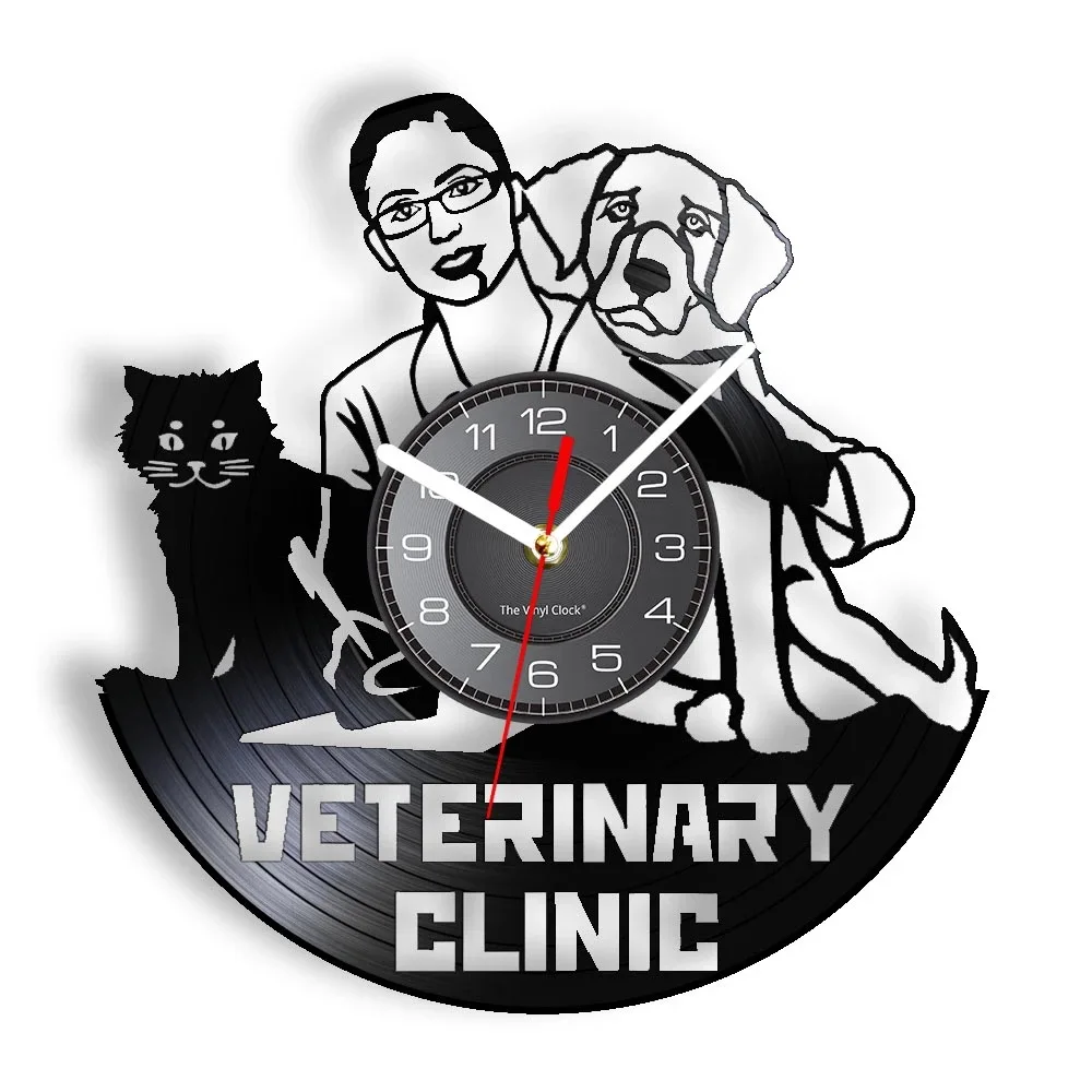 Pet Clinic Decorazione Orologio Da Parete Guarigione Cane E Gatto Animale Ospedale Led Vinile Record Orologio Da Parete Decorazione Veterinaria Regalo