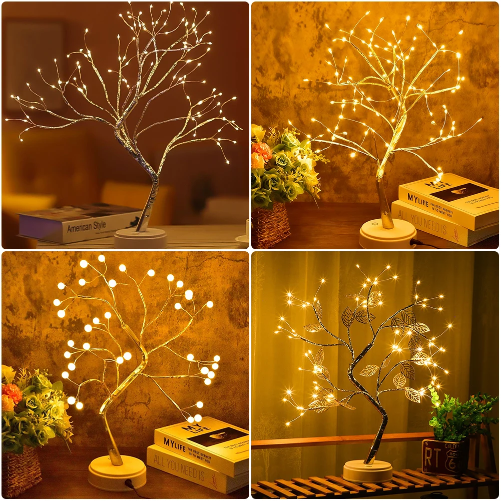 LED Night Light Mini Christmas Tree Copper Wire Garland Lamp For Kids Home Bedroom Decoration Decor Fairy Light Holiday lighting
