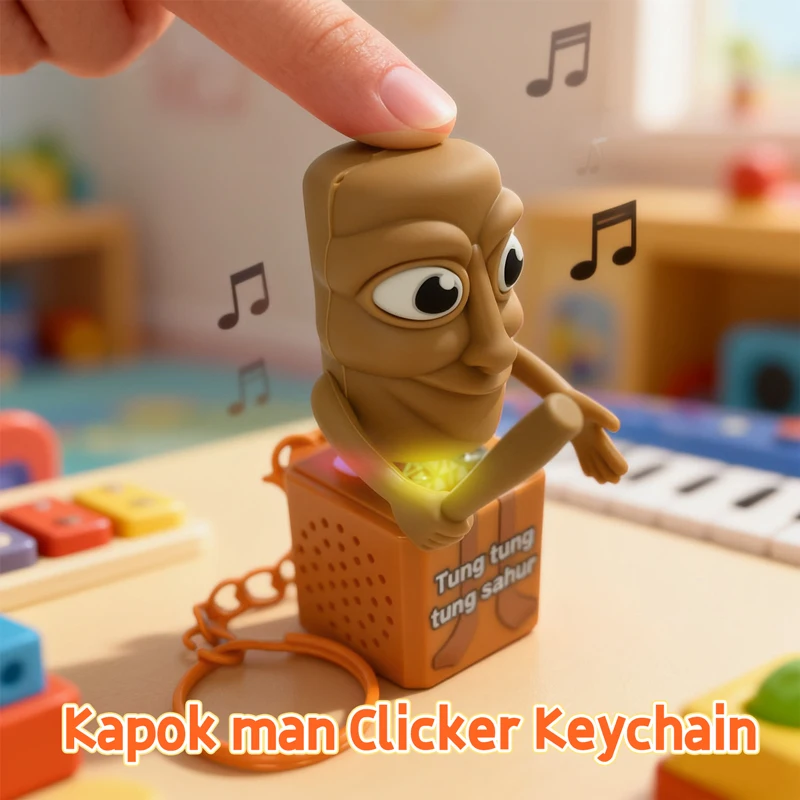 Tung tung tung Sahur Keychain Wooden Stick Man Button Keychain Luminous Pendant Anime Peripheral Decor Decor Gift Toys 1