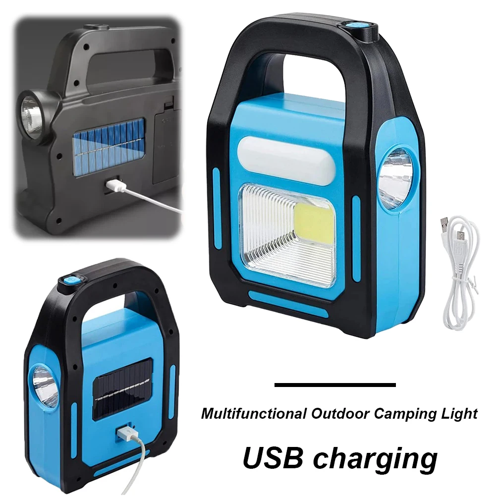 LED Portable Light Solar USB Rechargeable IPX4 Waterproof Emergency Spotlight 3 Light Modes for Emergencies Power Failure Travel