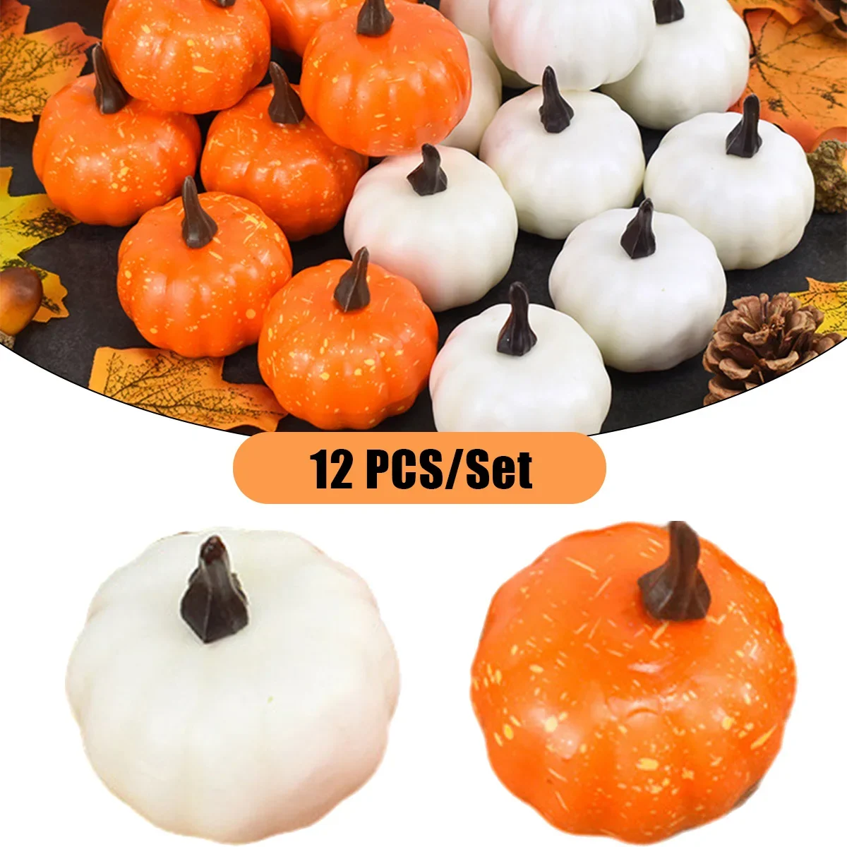 Set of 12 Spooky Mini Fake Pumpkins Decor, Halloween Party DIY Craft Models for Home Festival Atmosphere Setting