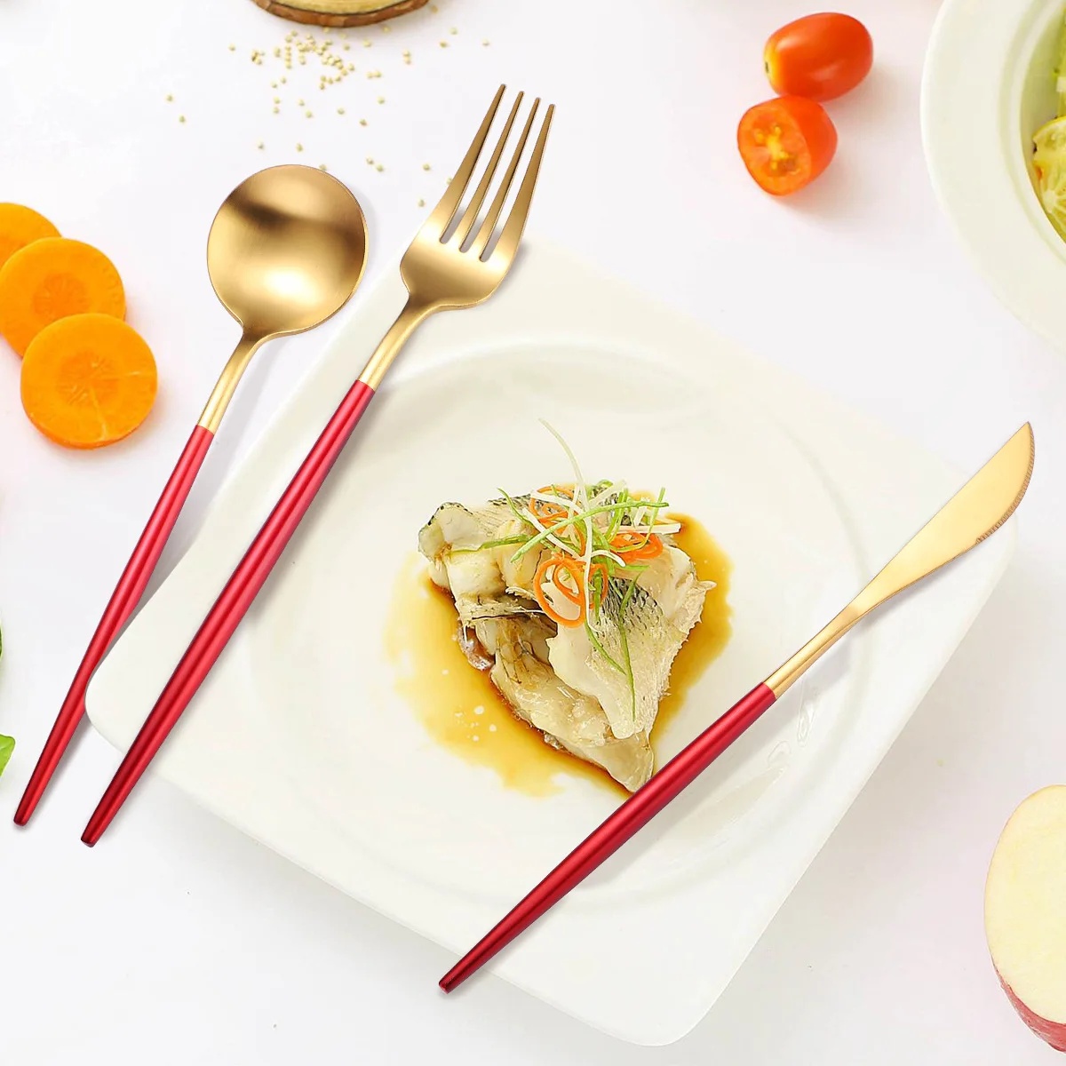 

Complete Full Tableware Stainless Steel Cutlery Travel Portable Cutlery With Case Golden Covered Cozinha Kitchen Gadgets