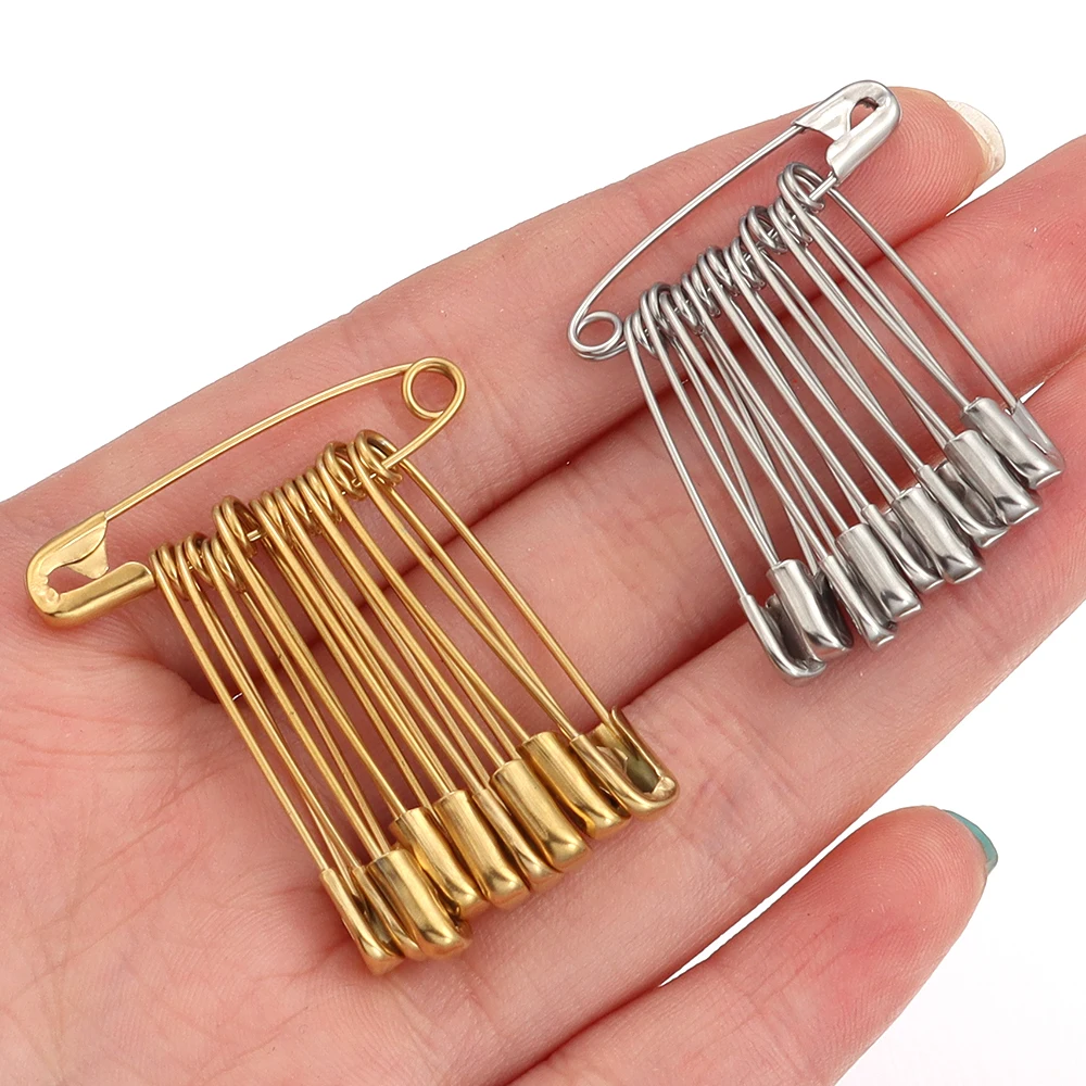 Safety Pins Stainless Steel 20-56mm Gold Color Brooches for DIY Home Crafts Garment Sewing Assistive Tool 10Pcs/pack