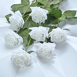 Elegant Pink Rose Artificial Silk Flower Bouquet - 7 - Piece Set for Home, Wedding, and Party Décor (White rose)