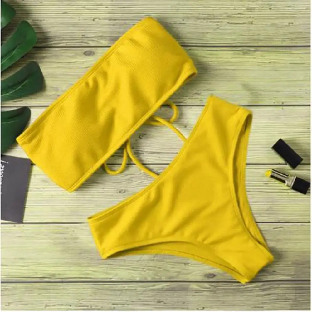 Fashion Strapless Bikini Set Sexy Adjustable Bathing Suit Backless High Waist Swimsuit Summer