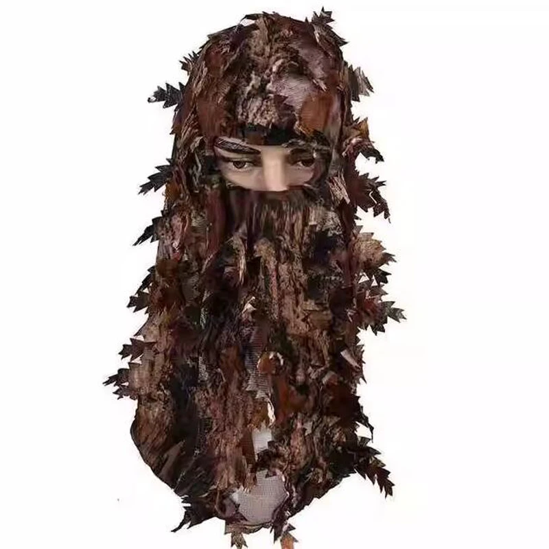 Hunting Accessories Outdoor 3D Leaf Camouflage Face Mask Hunting Cap Head Bird Watching Photography Hood Ghillie Suit Accessory Adult Size 4 Seasons