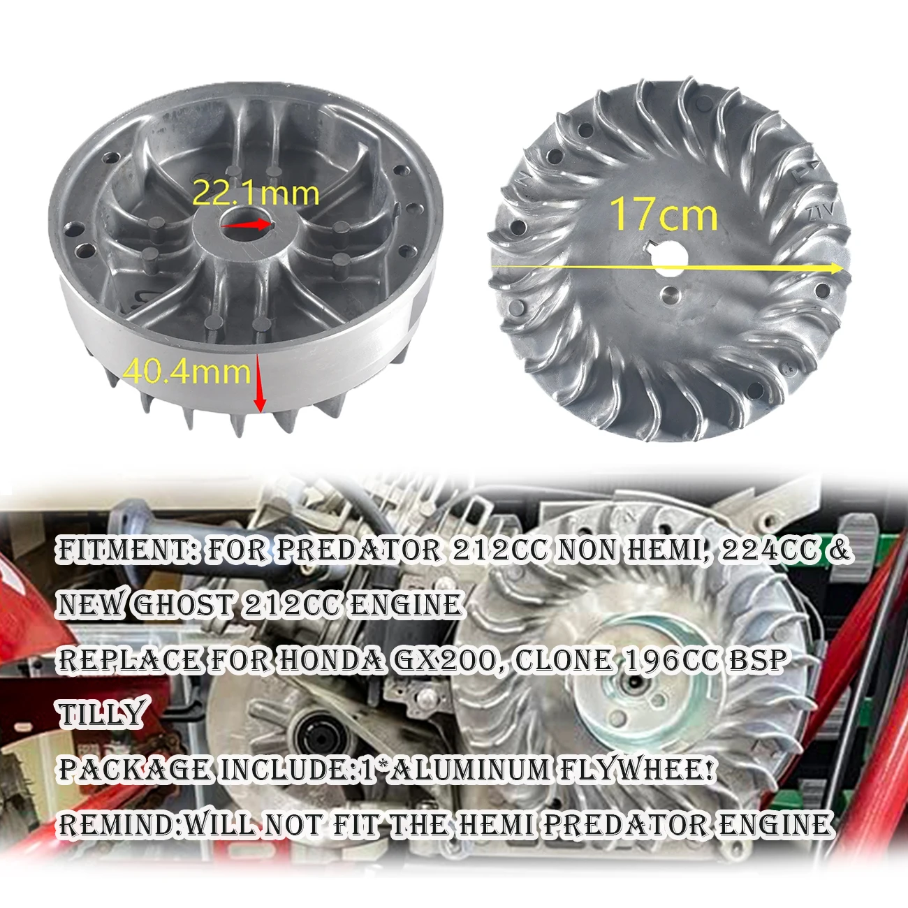Flywheel for Engine Flywheel 10k RPM Predator Harbor Freight Cast Aluminum For Predator 224cc Max Power Engine