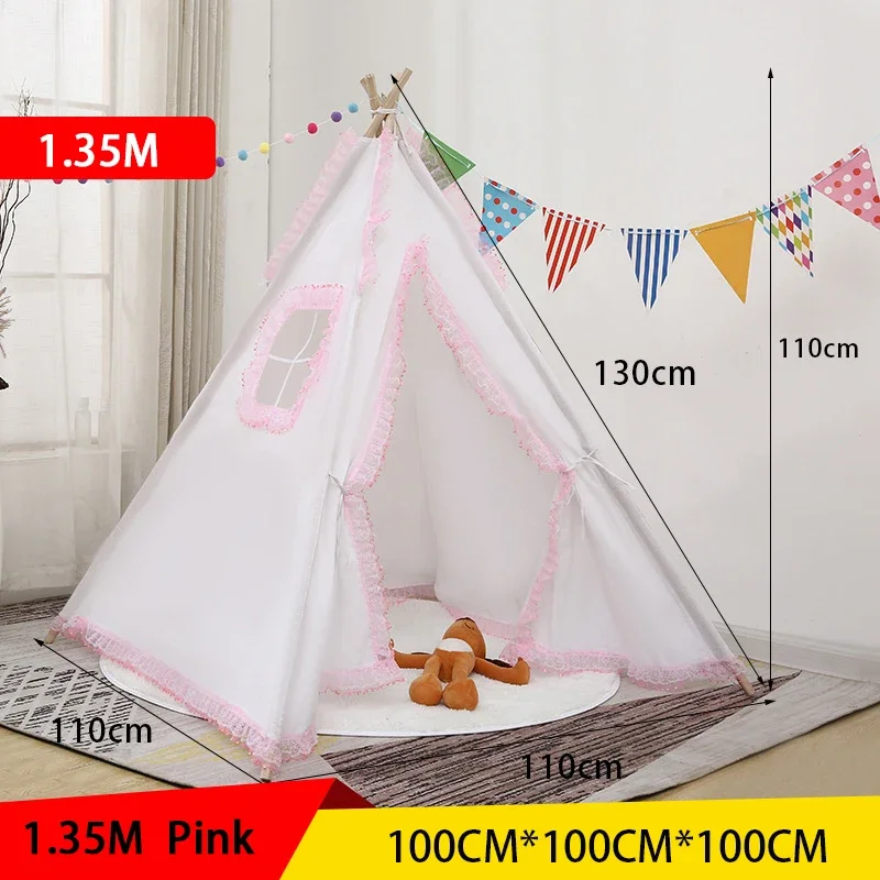 Children's Tent Teepee Tent For Kids Portable Tipi Infantil House For Children Cabana Kids Tents Decoration Carpet LED Lights 4
