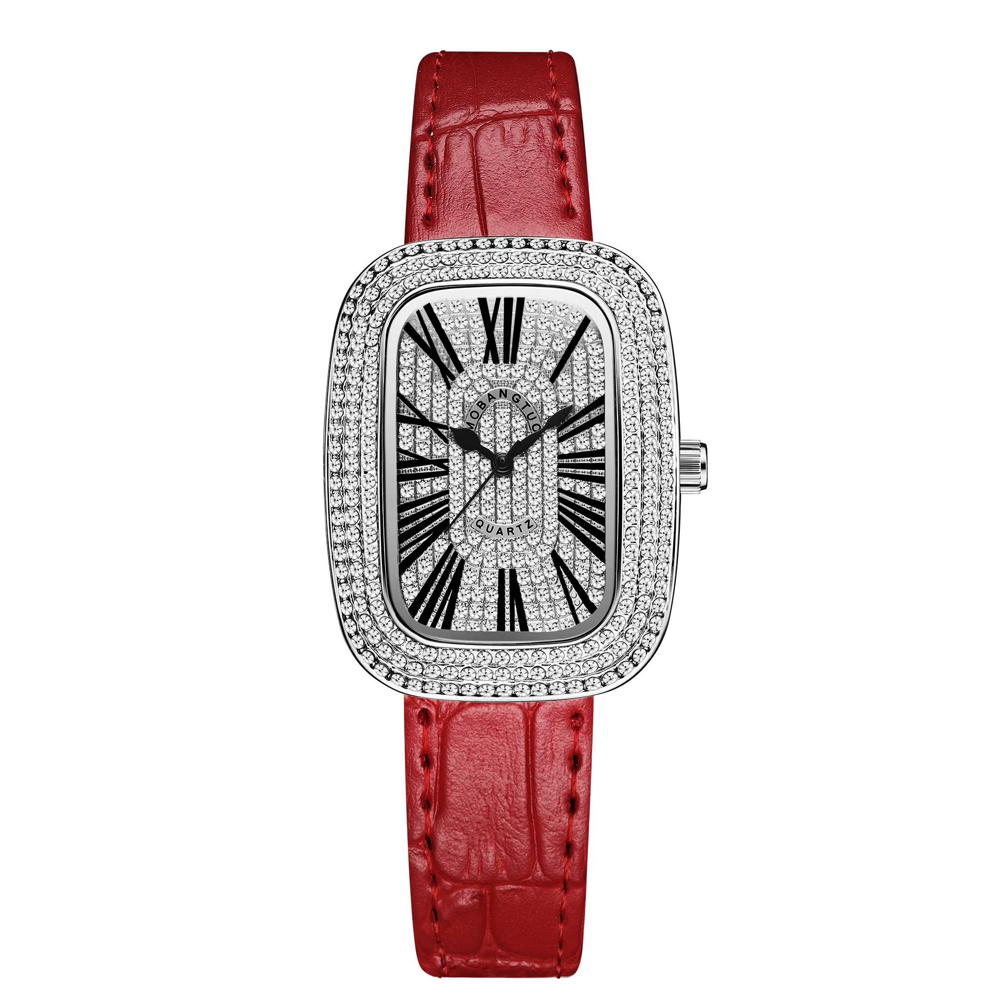 Diamond Watches Women Square Rose Gold Wrist Watches Red Leather Fashion Watches Ladies Quartz Clock Montre Femme