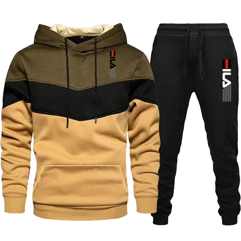 Men Fashion Suits Three-color Patchwork Sweatshirt Suit Men's Autumn Clothing Hooded Zip-up Men's Winter Clothes Sportswear Man