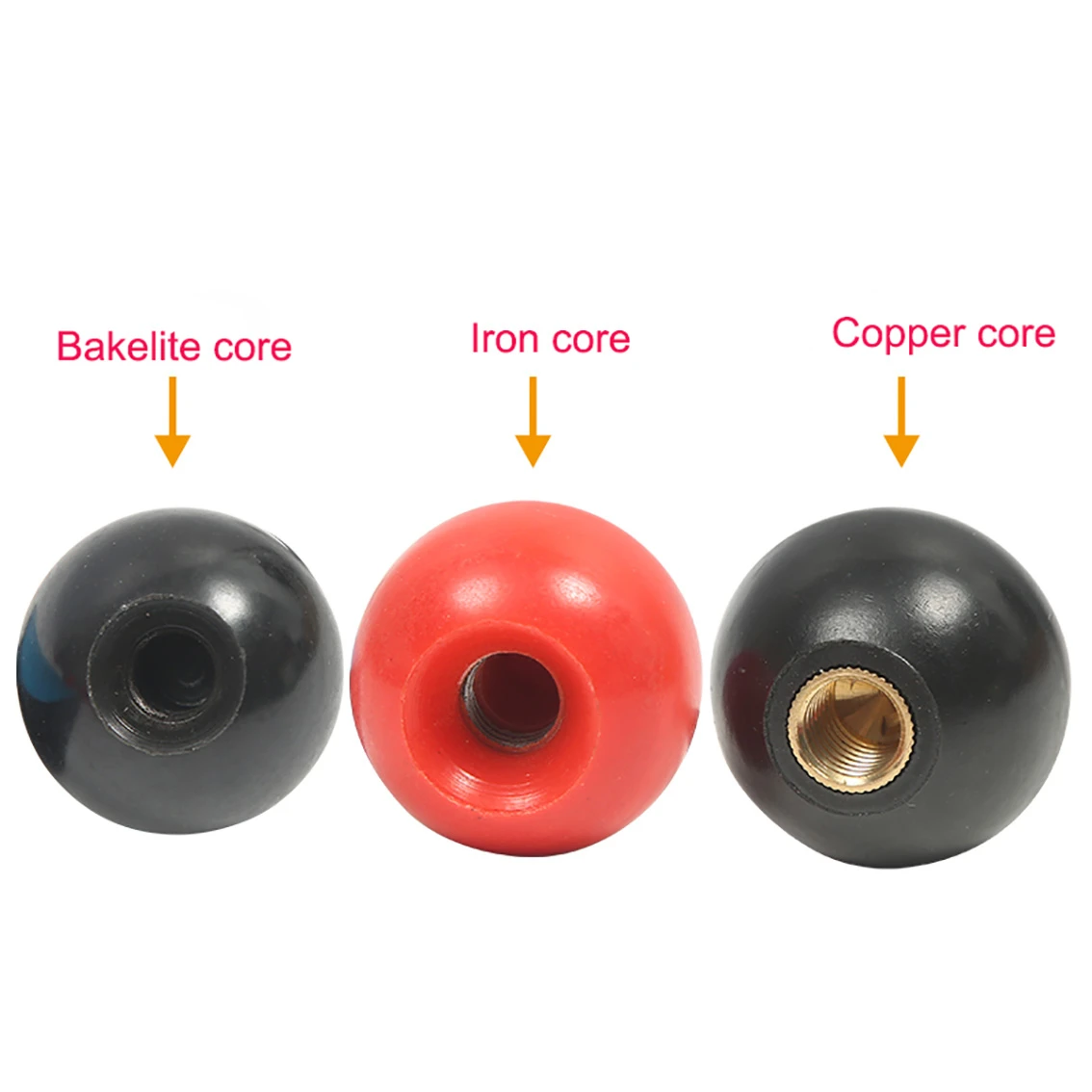 M4 M5 M6 M8 M10 M12 Black Red Copper Core Round Ball Knob Grip Handles for Furniture or Machine Tool Replacement 2Pcs