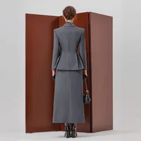 Autumn Winter Office Lady Elegant Two Piece Skirt Set Dress Elegant Workwear Gray Blazer+Pleated Skirt Outfits Fashionable - Image 4