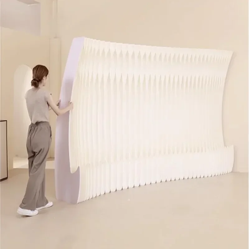 Half Moon Portable White Organ Folding Paper Wall Screen Room Dividers Office Partition Removable Folding Baffle Fence
