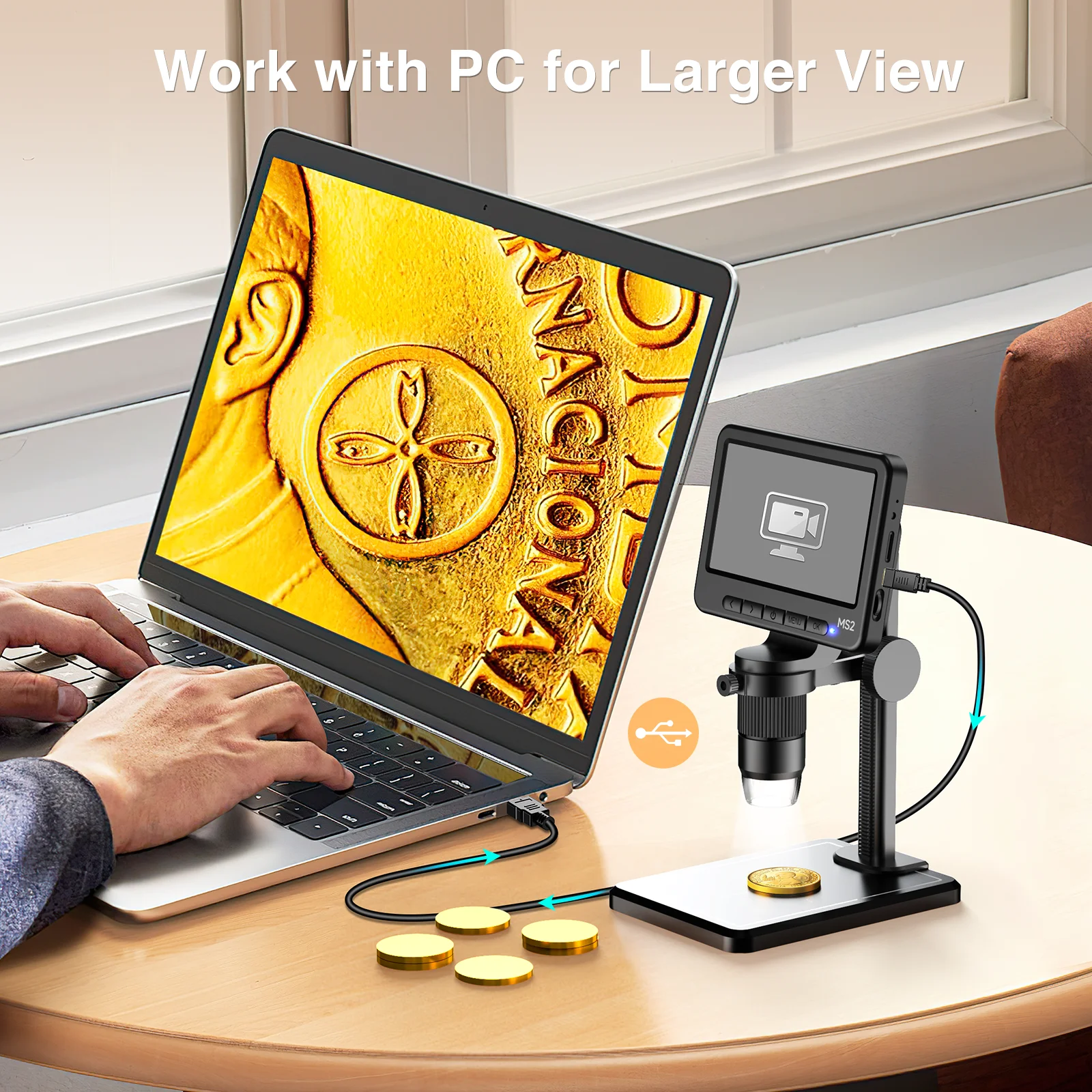 5inch Digital Microscope 1200X USB Microscope with 8 Leds 1920p Soldering Micros