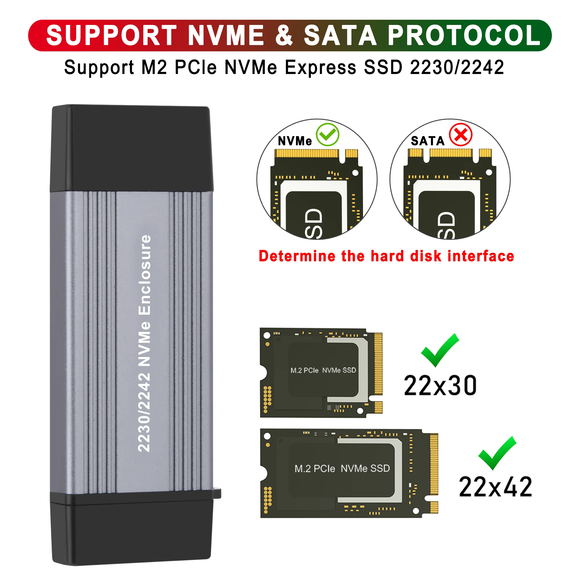 M.2 NVME 2230 2242 SSD Enclosure USB A USB C M2 SSD Case 3.2 10Gbps To NVMe M-Key External Solid State Drive Portable Box