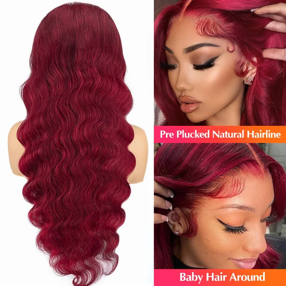 200% Density 99J Burgundy 13x6 Human Hair Wig 13x4 Body Wave Lace Frontal Wig Glueless Lace Front Human Hair Wigs For Woman 5