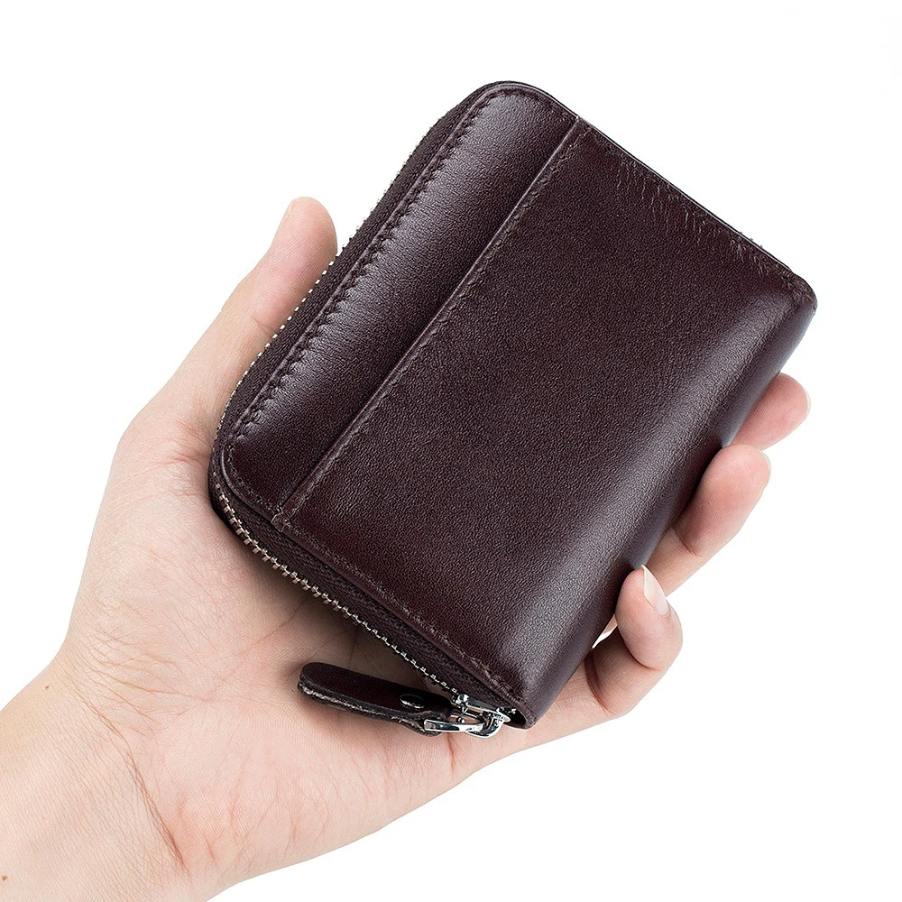 Men's Genuine Leather Card Bag RFID Vegetable Tanned Leather Zipper Coin Purse