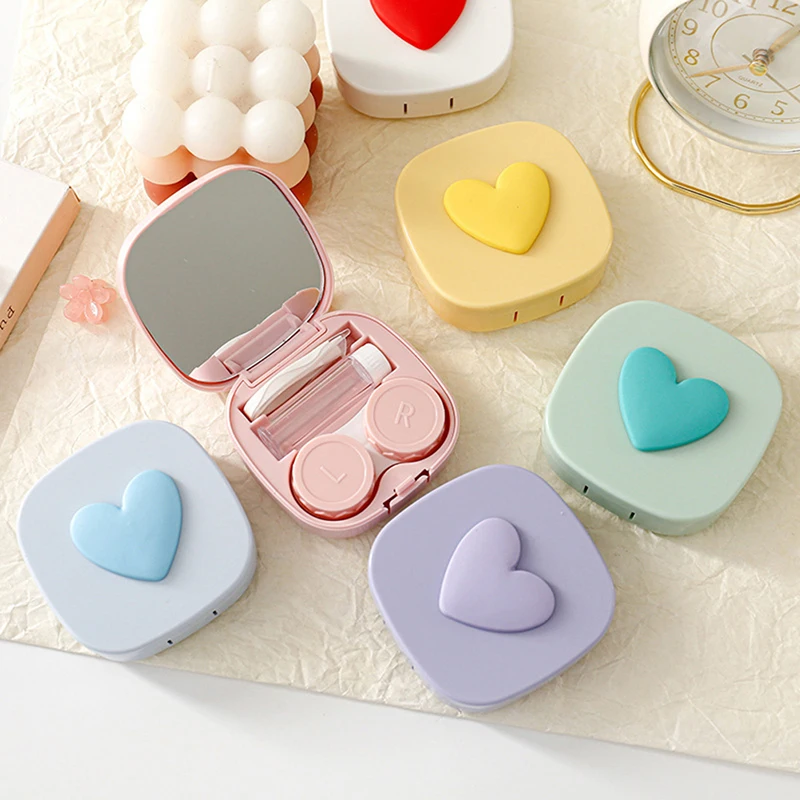 

Contact Lens Box Macaron Color Square Love Portable Mirror Companion Box Travel Easy Carry Storage Container