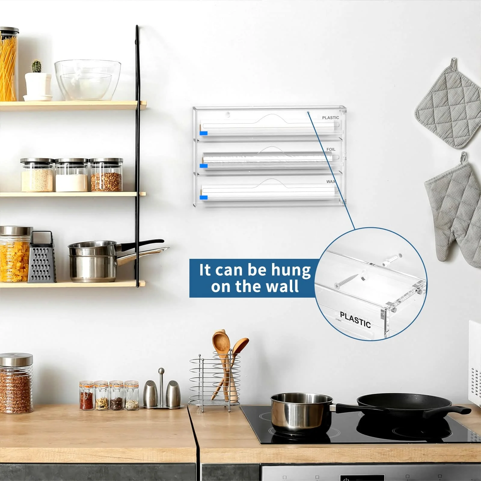 주방 서랍용 플라스틱 랩 디펜서, 식품 랩 접착 필름 보관 정리함, 아크릴 호일 정리함, 3 in 1