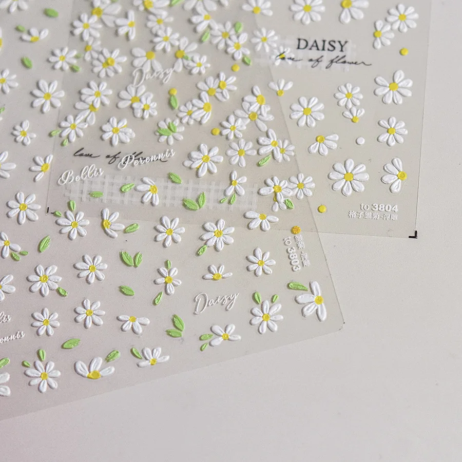 1pc White Daisy Flower Embossed 3D Sticker Spring Summer Nail Stickers Nail Art Decoration Manicure DIY Decals nail stickers nail art tools nail art decoration nail decals