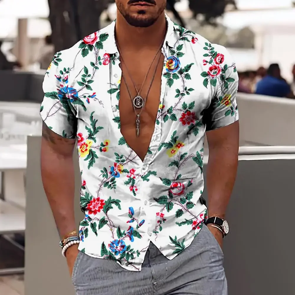 

2024 Floral Shirts For Men 3d Print Men's Hawaiian Flower Shirt Beach Short Sleeve Fashion 5xl Tops Tee Shirt Man Blouse Camisa
