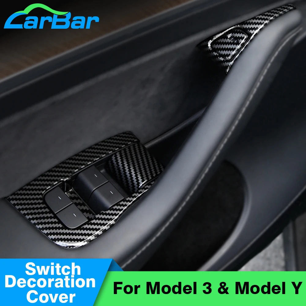 

14 шт. декоративная крышка для переключателя окна Carbar для Tesla Model 3 Y 17-22, наклейка на кнопки переключателя стеклоподъемника, отделка, АБС-пластик из углеродного волокна