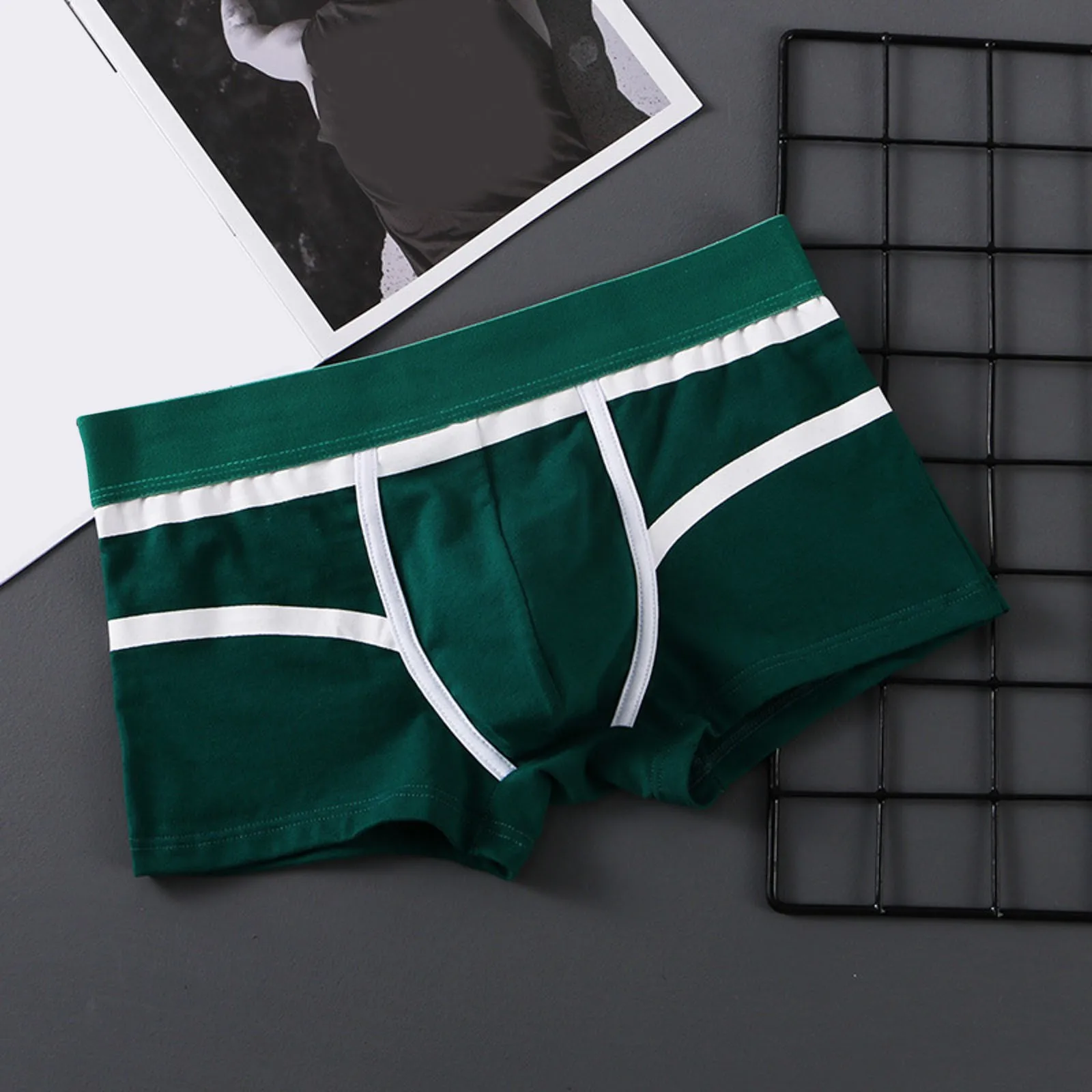 

Mens Boxershorts Youth Popular Sewing Stitching U-Convex Boxers Underpant Low Waist Pure Color Panties Beach Holiday Underwear