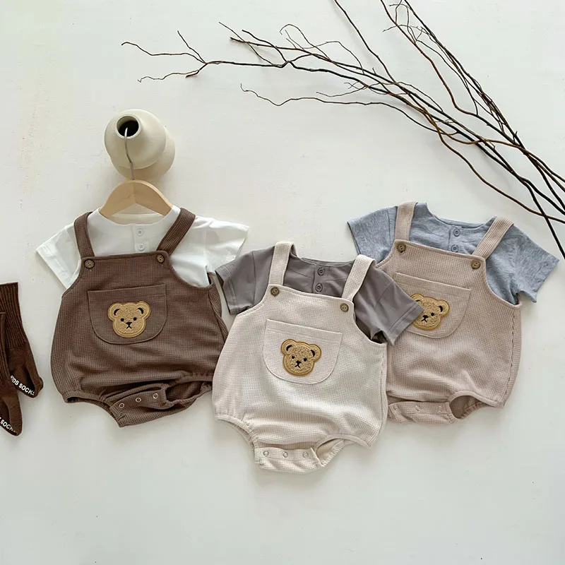 Summer Baby Boy Clothing Set Waffle Bodysuit Brief Tee